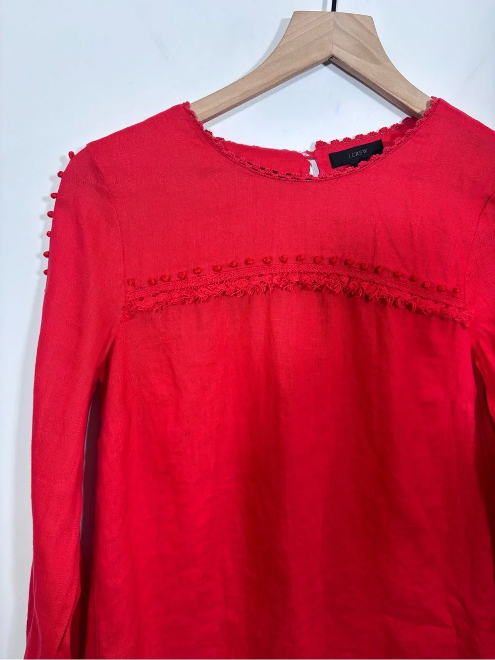J Crew Embroidered linen top Size 4 Vibrant Red F0825 Lightweight Breathable